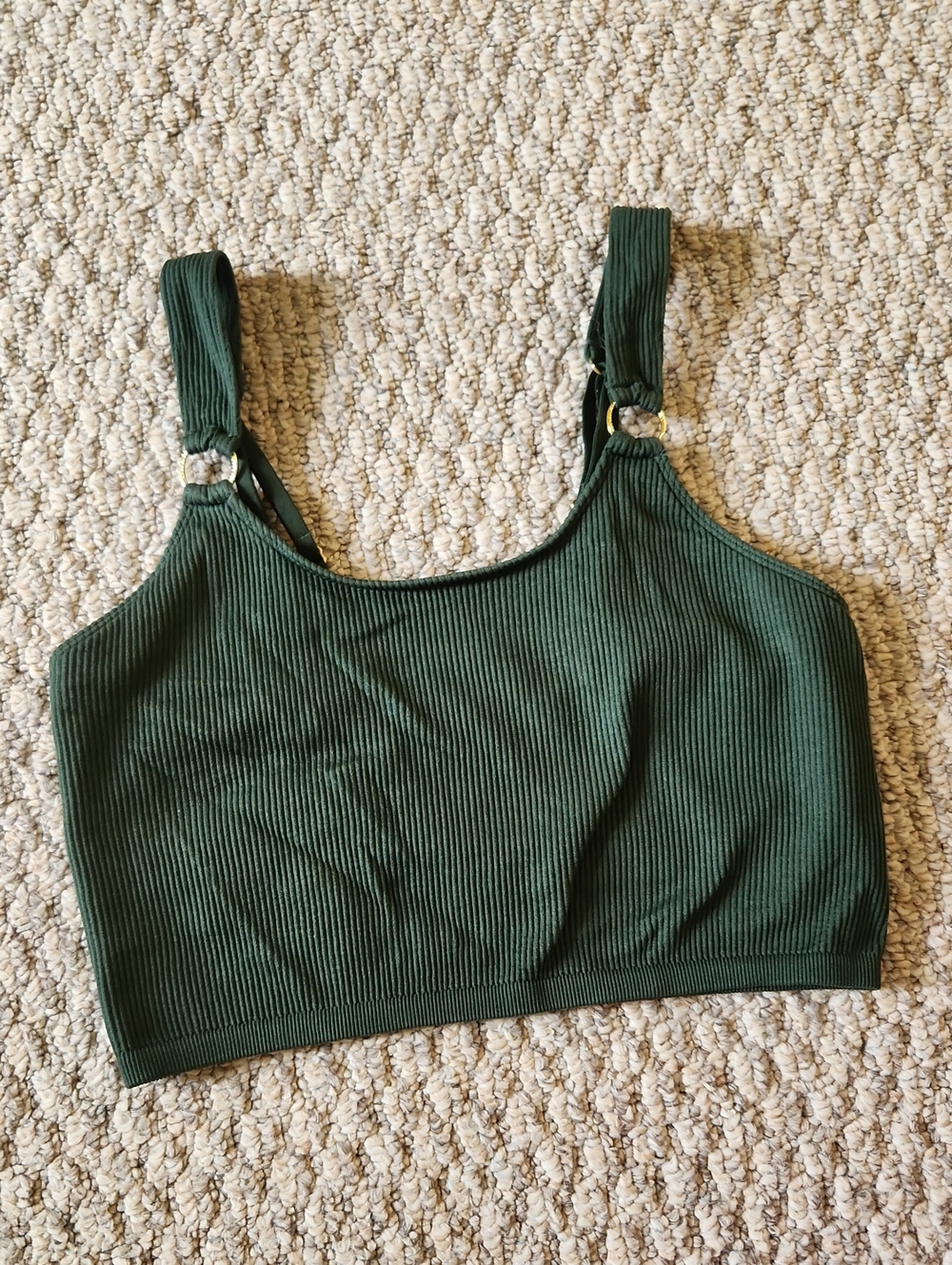 aerie Ribbed Ring-Accent Crop Cami Tank - Dark Green